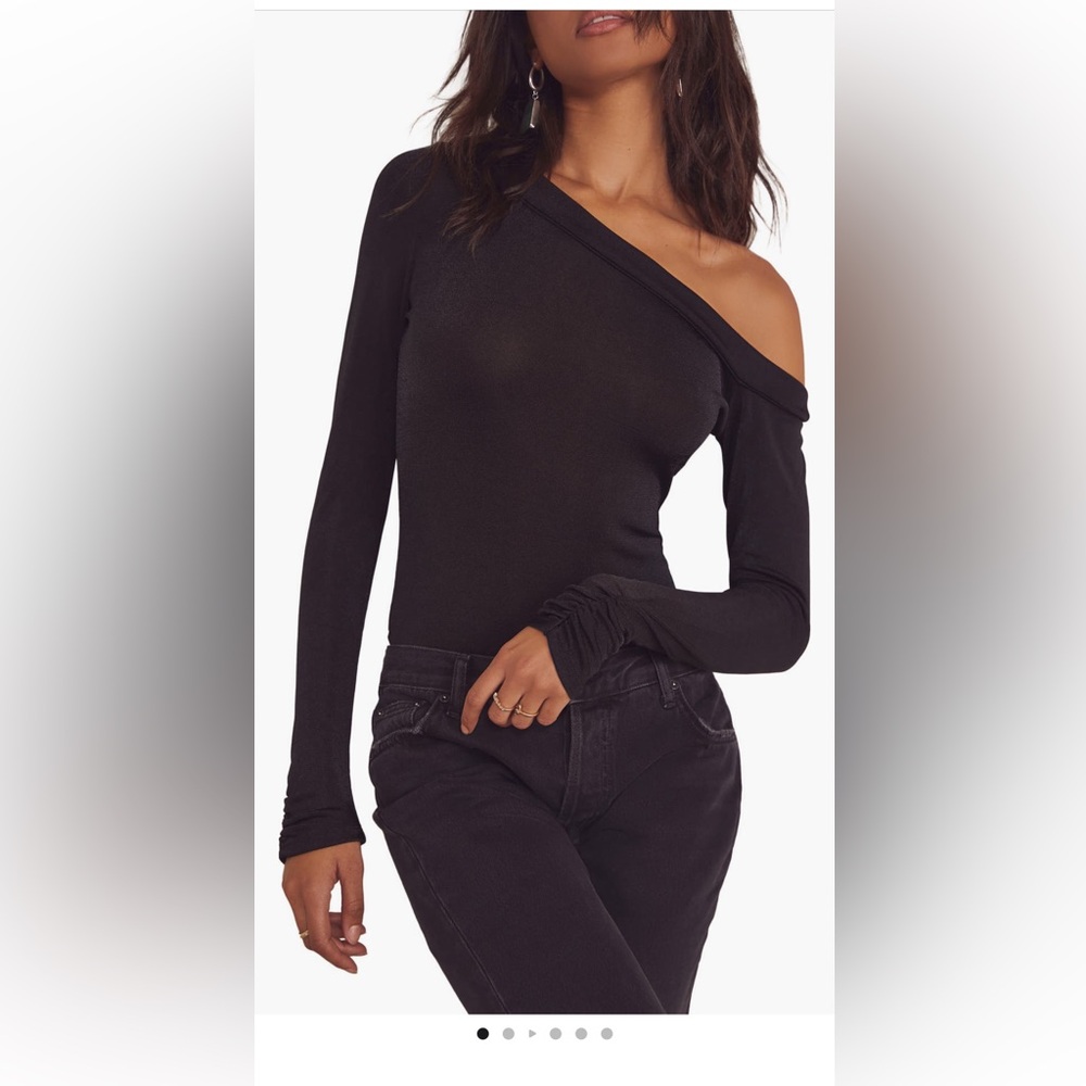 Free People Black One-Shoulder Long Sleeve Bodysuit